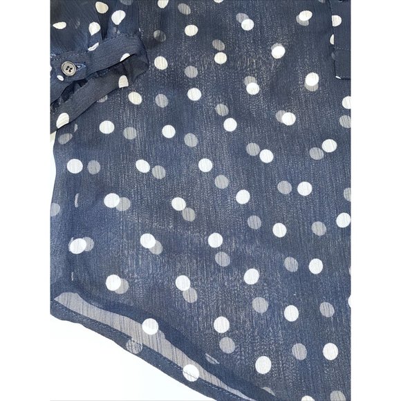JOE FRESH Women's Sheer Navy Polka dot Small Half Button Down Collar 3/4 Sleeves - Picture 2 of 6